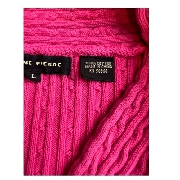 JEANNE PIERRE V Neck 3/4 Sleeve Barbie Pink 100% Cotton Size Large - Picture 5 of 9